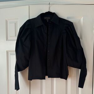 Grazia Black Puff Sleeve Button-Up Blouse